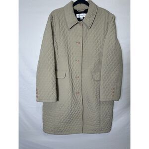 Jones New York Women's Mid Length Quilted Jacket Buttoned Kick Pleat Size L